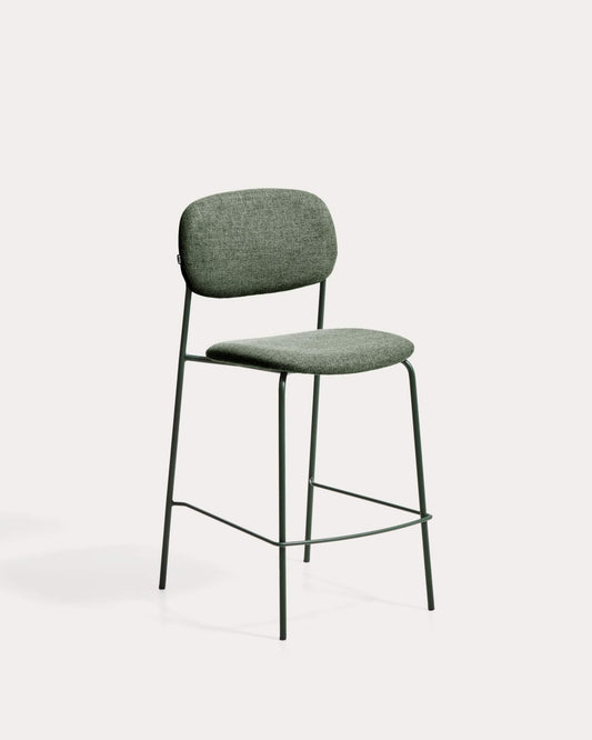 Sgabello impilabile Meli in ciniglia verde con gambe in metallo verde FSC Mix Credit 65 cm