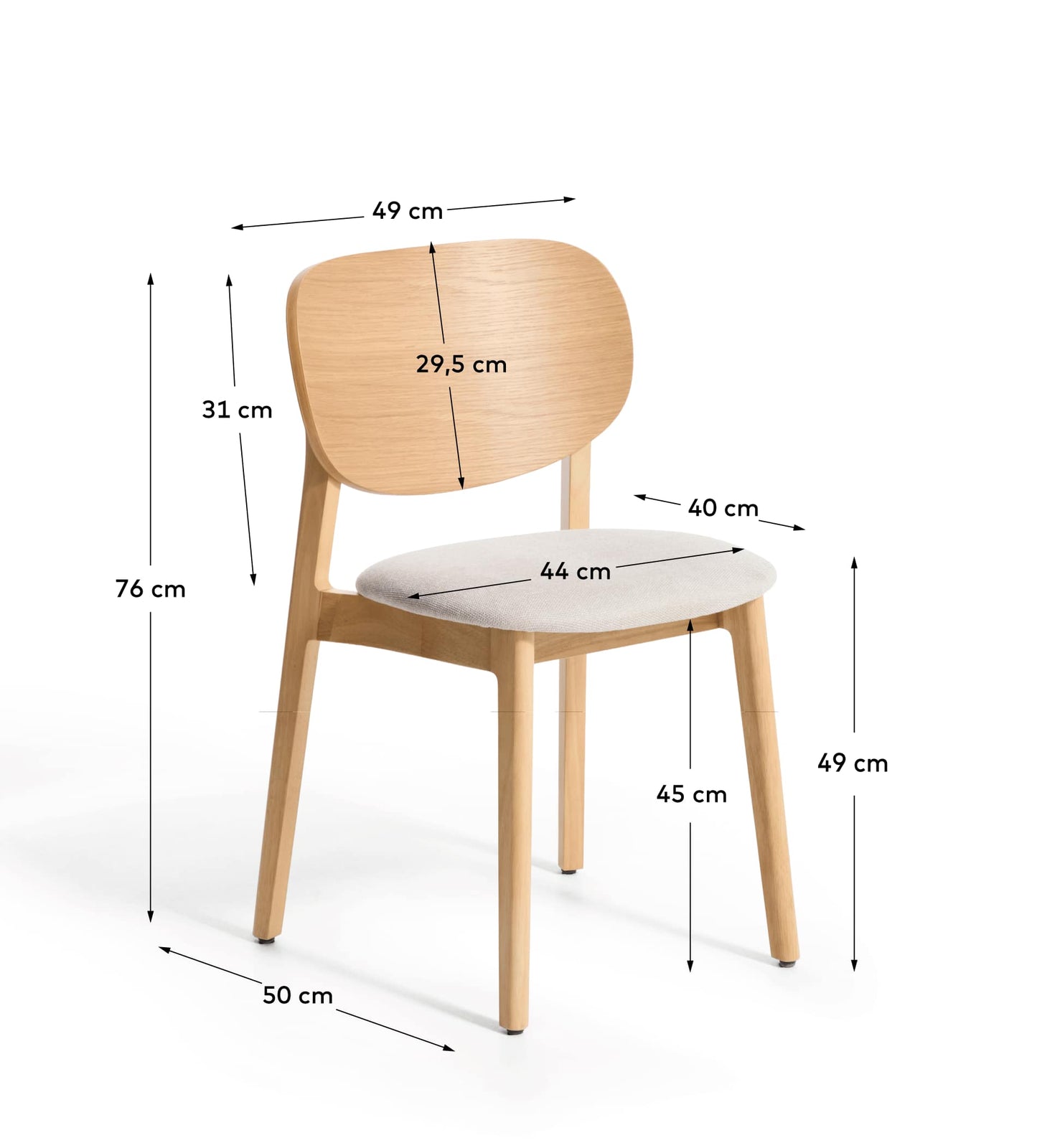 Sedia Ludara in impiallacciato di rovere e ciniglia beige