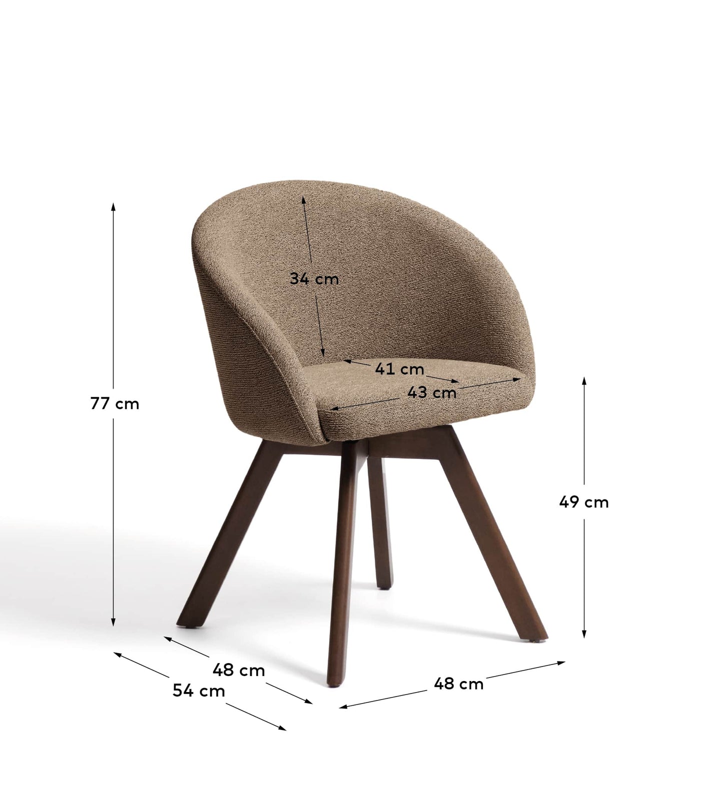 Sedia girevole Marvin ciniglia marrone e gambe di legno massiccio di faggio con finitura noce FSC 100%