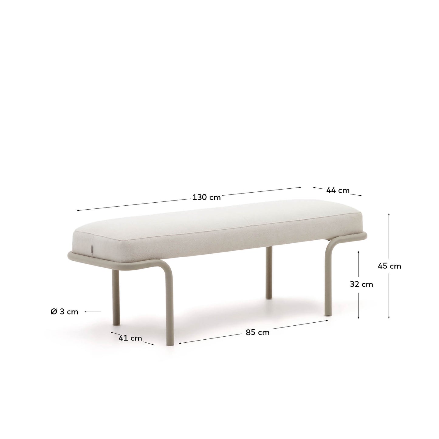Panca Compo in ciniglia beige e telaio in metallo beige 130 cm