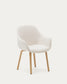 Sedia Aleli in shearling bianco e gambe in legno massiccio di frassino con finitura naturale