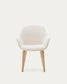 Sedia Aleli in shearling bianco e gambe in legno massiccio di frassino con finitura naturale