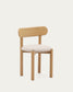 Sedia Nebai in ciniglia beige con struttura in legno massiccio di rovere finitura naturale
