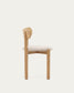 Sedia Nebai in ciniglia beige con struttura in legno massiccio di rovere finitura naturale