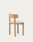 Sedia Nebai in ciniglia beige con struttura in legno massiccio di rovere finitura naturale