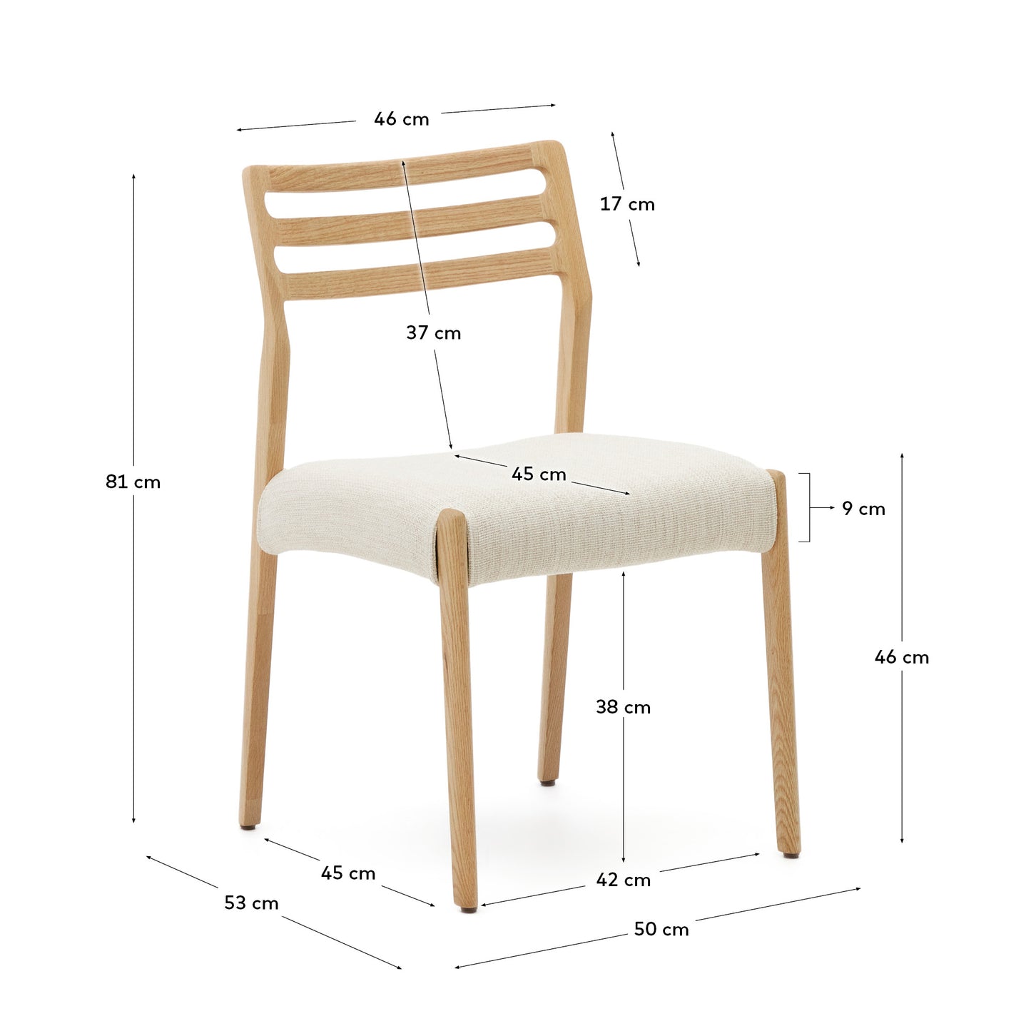 Sedia Cudia sfoderabile ciniglia beige legno massiccio di rovere naturale