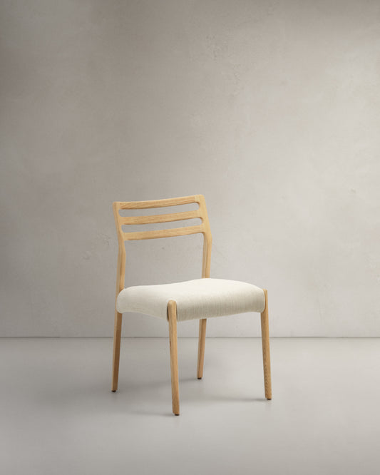 Sedia Cudia sfoderabile ciniglia beige legno massiccio di rovere naturale