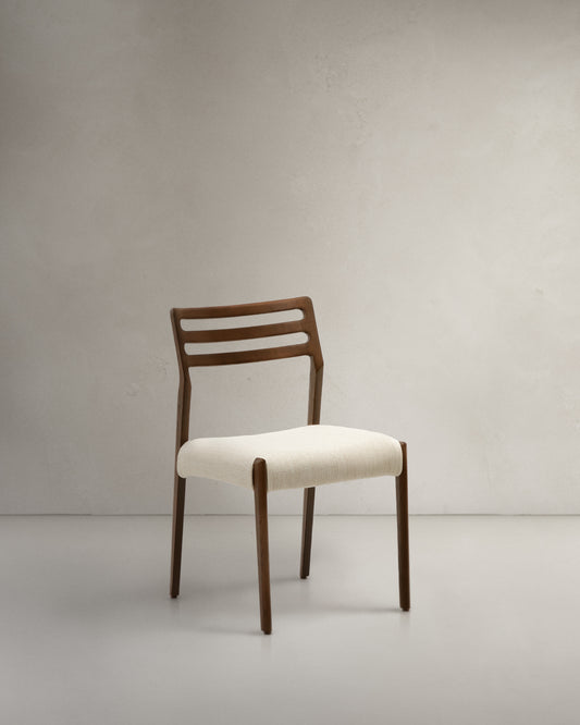 Sedia Cudia sfoderabile ciniglia beige legno massiccio di rovere noce