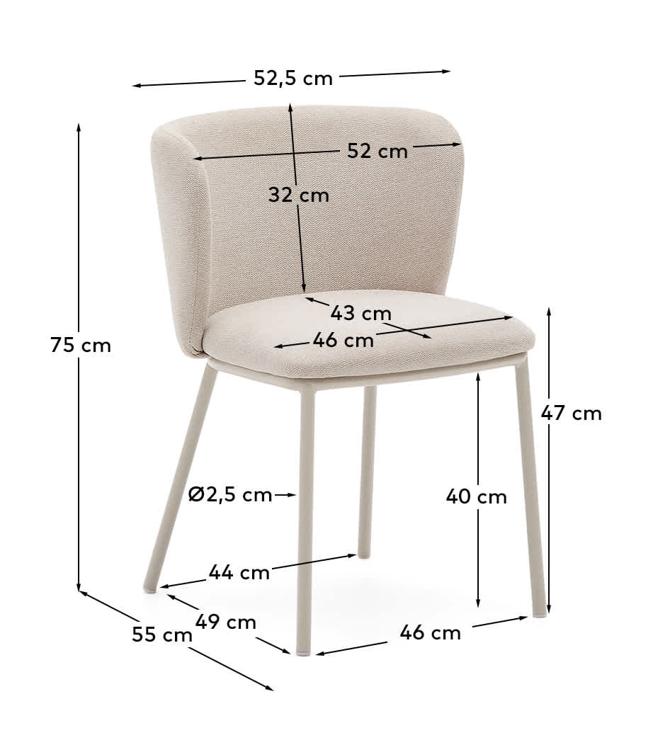 Sedia Ciselia in ciniglia beige e acciaio beige