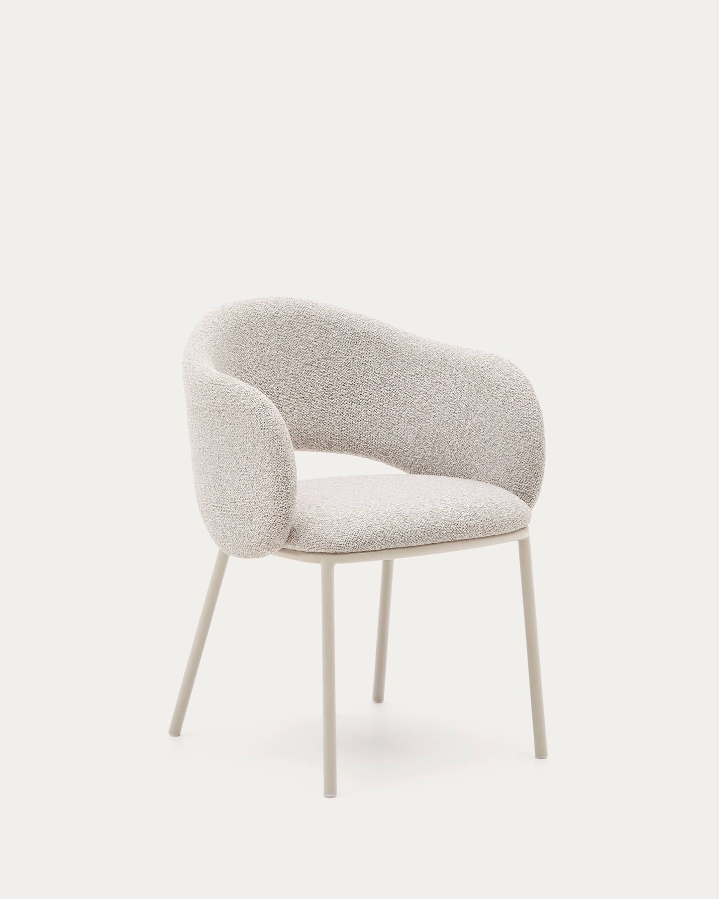 Sedia Maina di ciniglia spessa beige e gambe in acciaio con finitura beige
