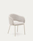 Sedia Maina di ciniglia spessa beige e gambe in acciaio con finitura beige