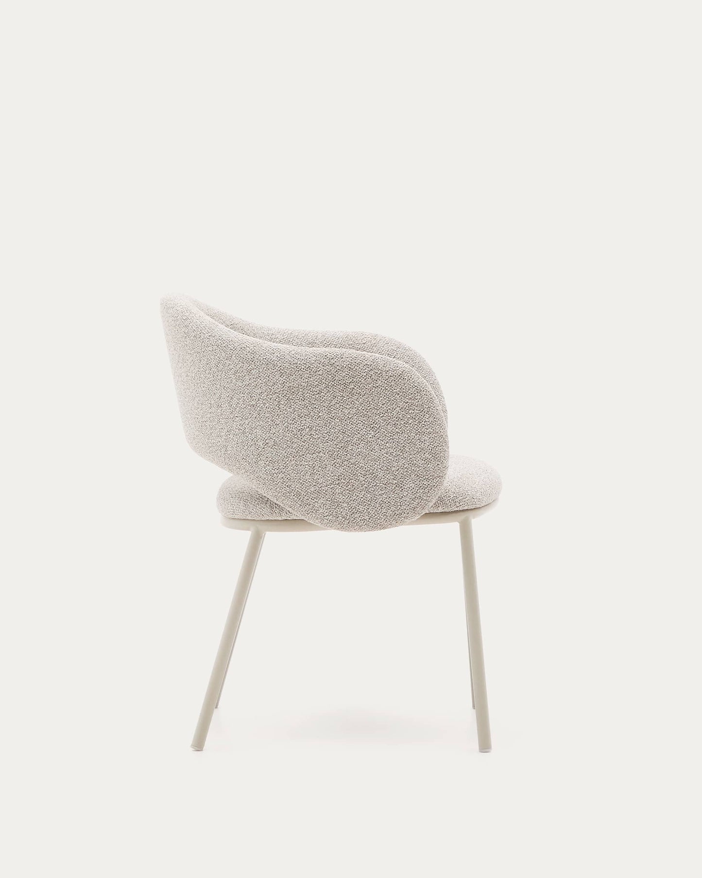 Sedia Maina di ciniglia spessa beige e gambe in acciaio con finitura beige