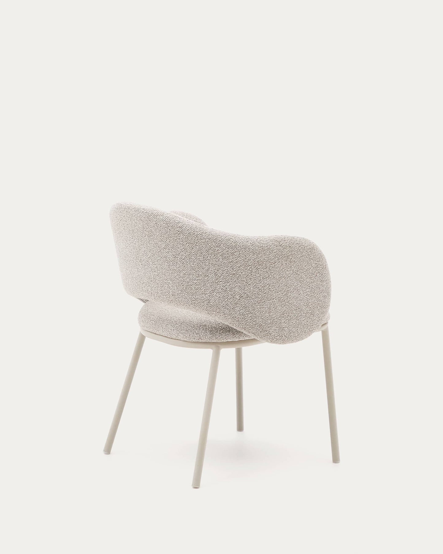Sedia Maina di ciniglia spessa beige e gambe in acciaio con finitura beige