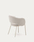 Sedia Maina di ciniglia spessa beige e gambe in acciaio con finitura beige