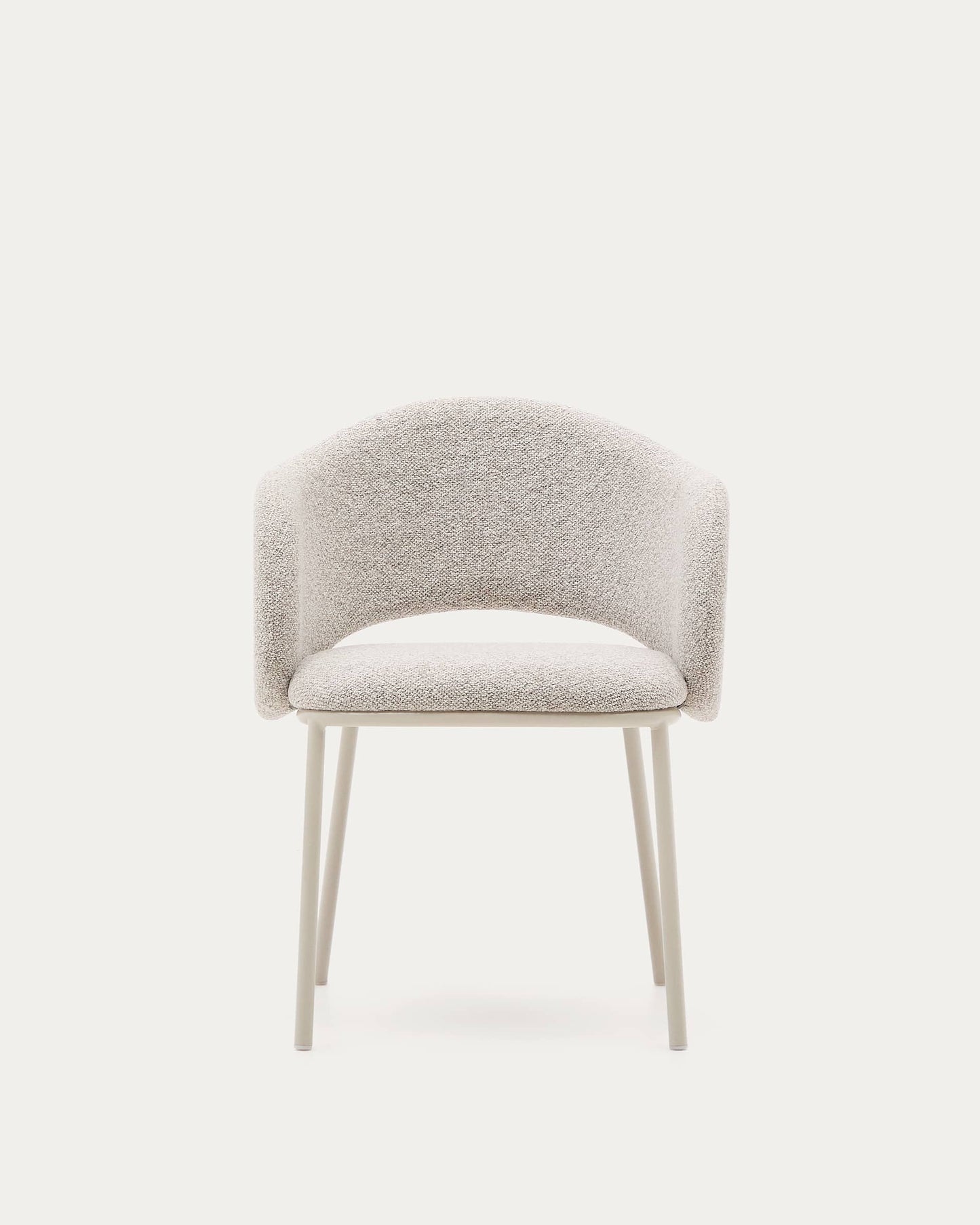 Sedia Maina di ciniglia spessa beige e gambe in acciaio con finitura beige