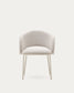 Sedia Maina di ciniglia spessa beige e gambe in acciaio con finitura beige