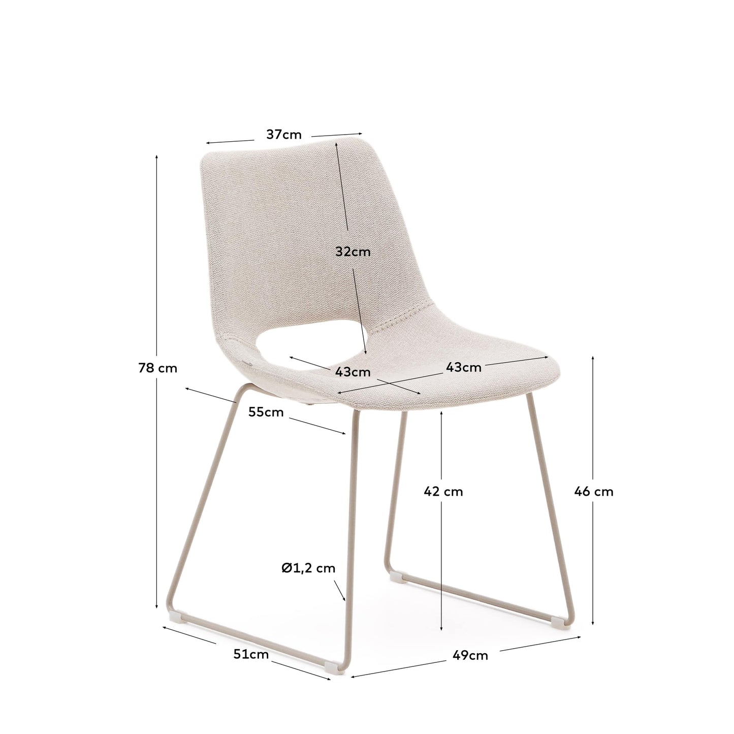 Sedia Zahara beige e gambe in acciaio finitura beige