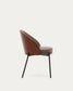 Sedia Eamy di pelle sintetica marrone, impiallacciatura in frassino con finitura noce
