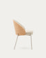 Sedia Eamy di pelle sintetica beige, impiallacciatura in frassino con finitura naturale