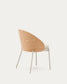 Sedia Eamy di pelle sintetica beige, impiallacciatura in frassino con finitura naturale