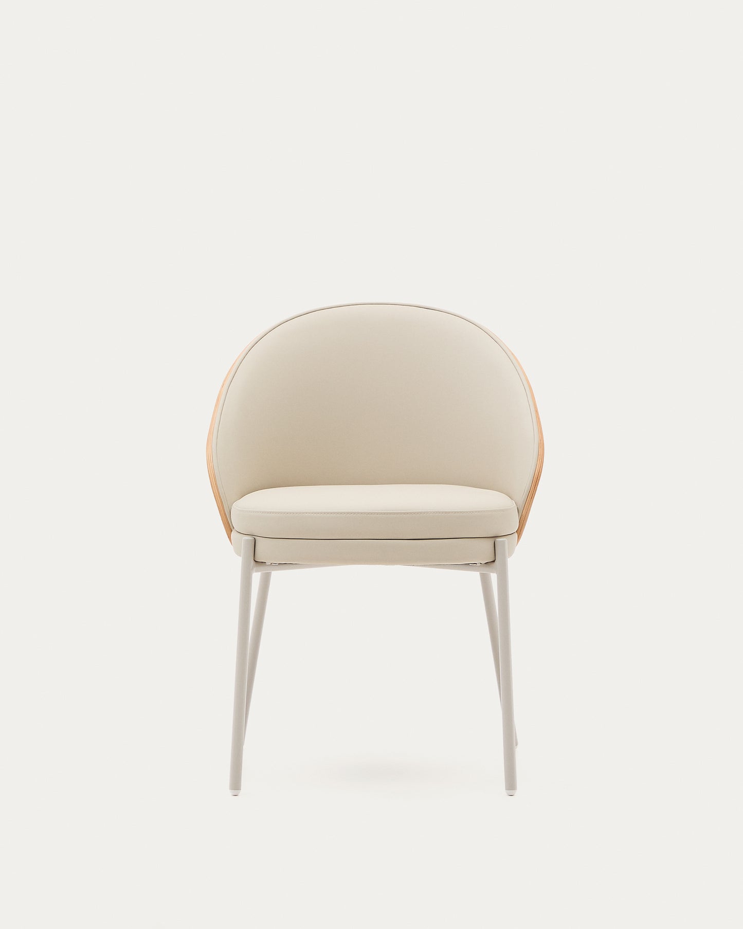 Sedia Eamy di pelle sintetica beige, impiallacciatura in frassino con finitura naturale