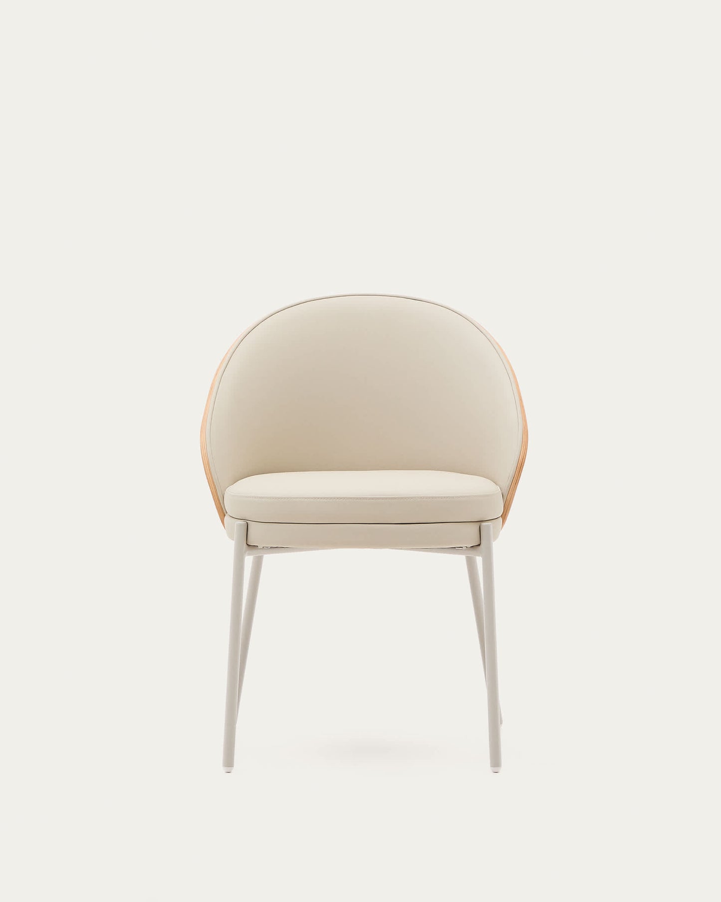 Sedia Eamy di pelle sintetica beige, impiallacciatura in frassino con finitura naturale