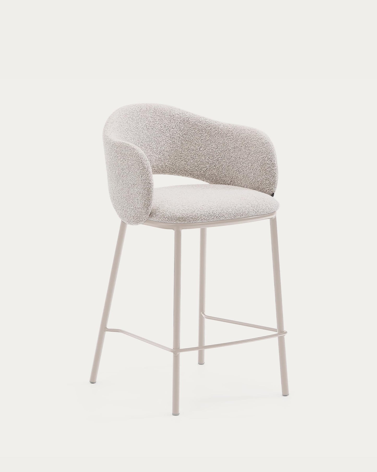 Sgabello Maina di ciniglia spessa beige e gambe in acciaio finitura beige 65 cm