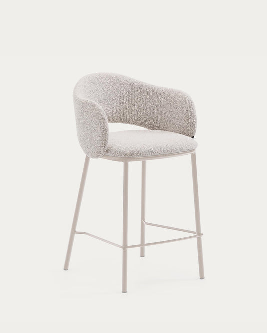 Sgabello Maina di ciniglia spessa beige e gambe in acciaio finitura beige 65 cm