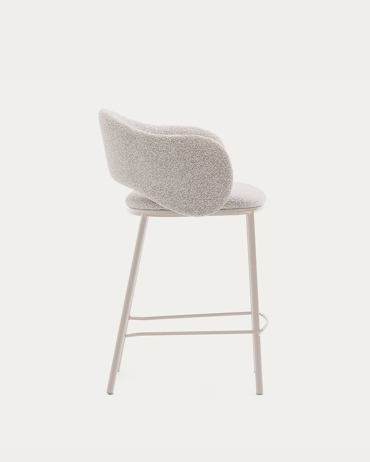 Sgabello Maina di ciniglia spessa beige e gambe in acciaio finitura beige 65 cm