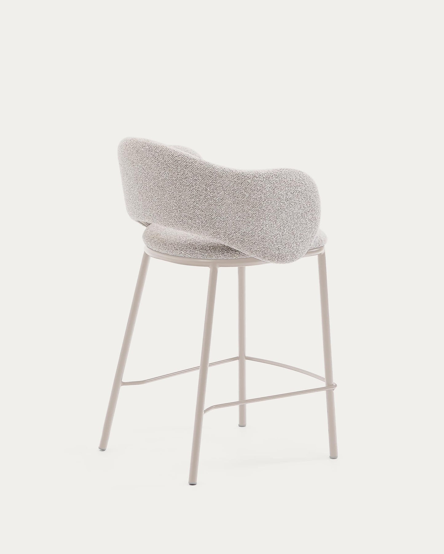Sgabello Maina di ciniglia spessa beige e gambe in acciaio finitura beige 65 cm