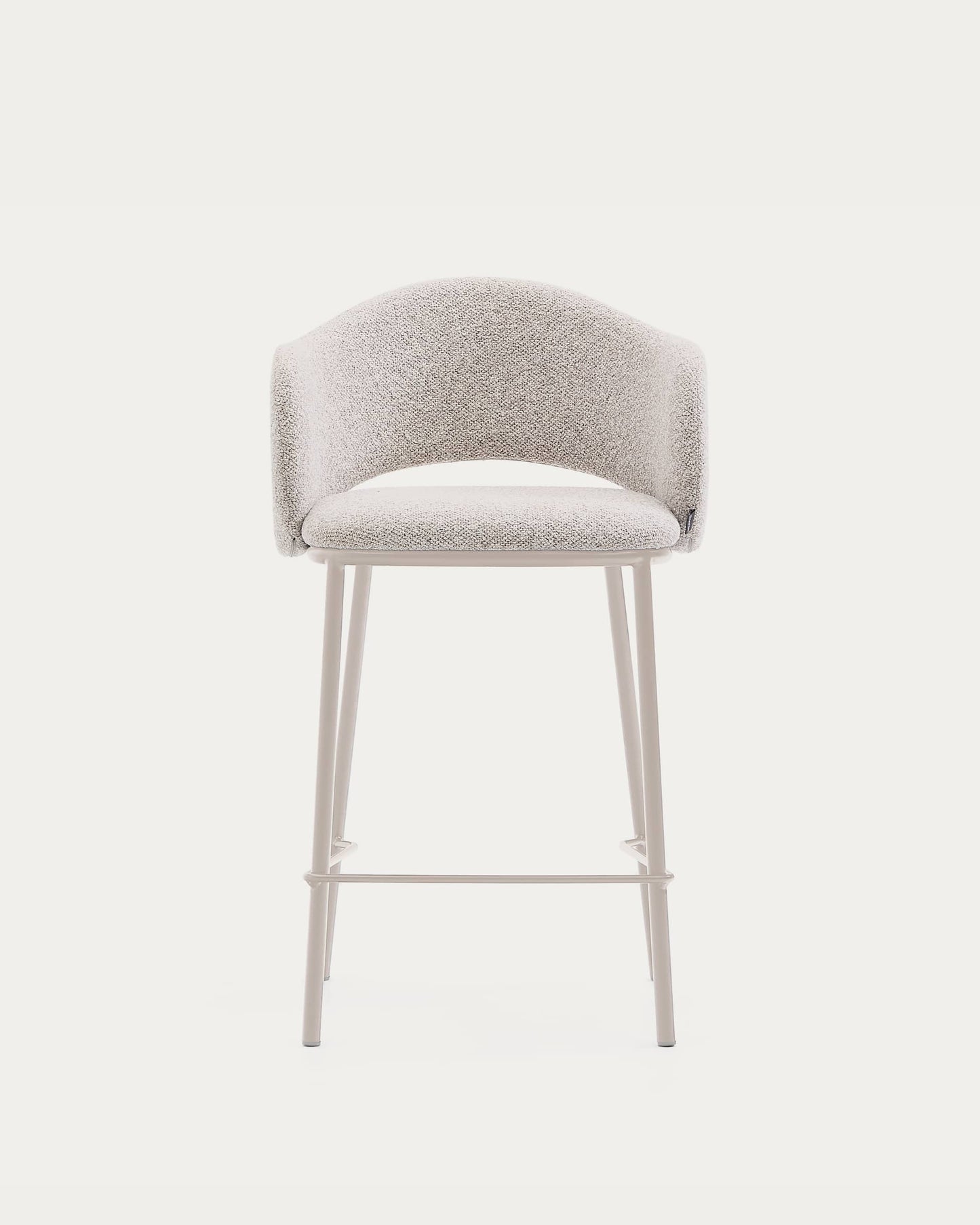 Sgabello Maina di ciniglia spessa beige e gambe in acciaio finitura beige 65 cm