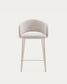 Sgabello Maina di ciniglia spessa beige e gambe in acciaio finitura beige 65 cm