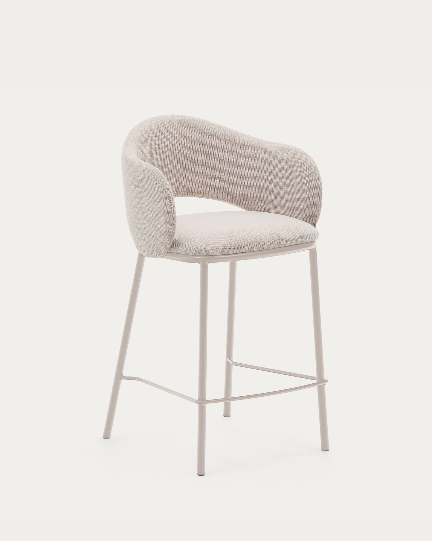 Sgabello Maina di ciniglia beige e gambe in acciaio con finitura beige 65 cm