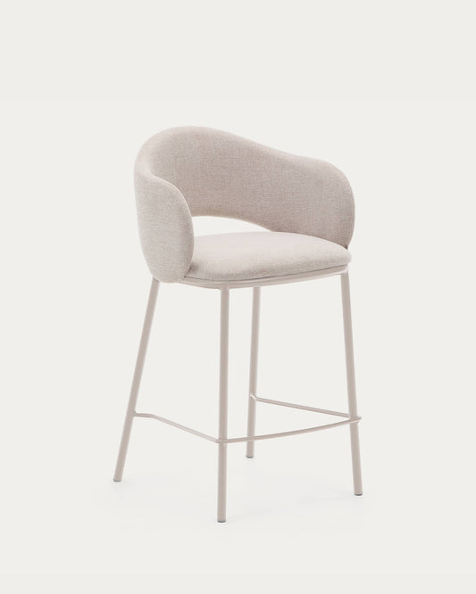 Sgabello Maina di ciniglia beige e gambe in acciaio con finitura beige 65 cm