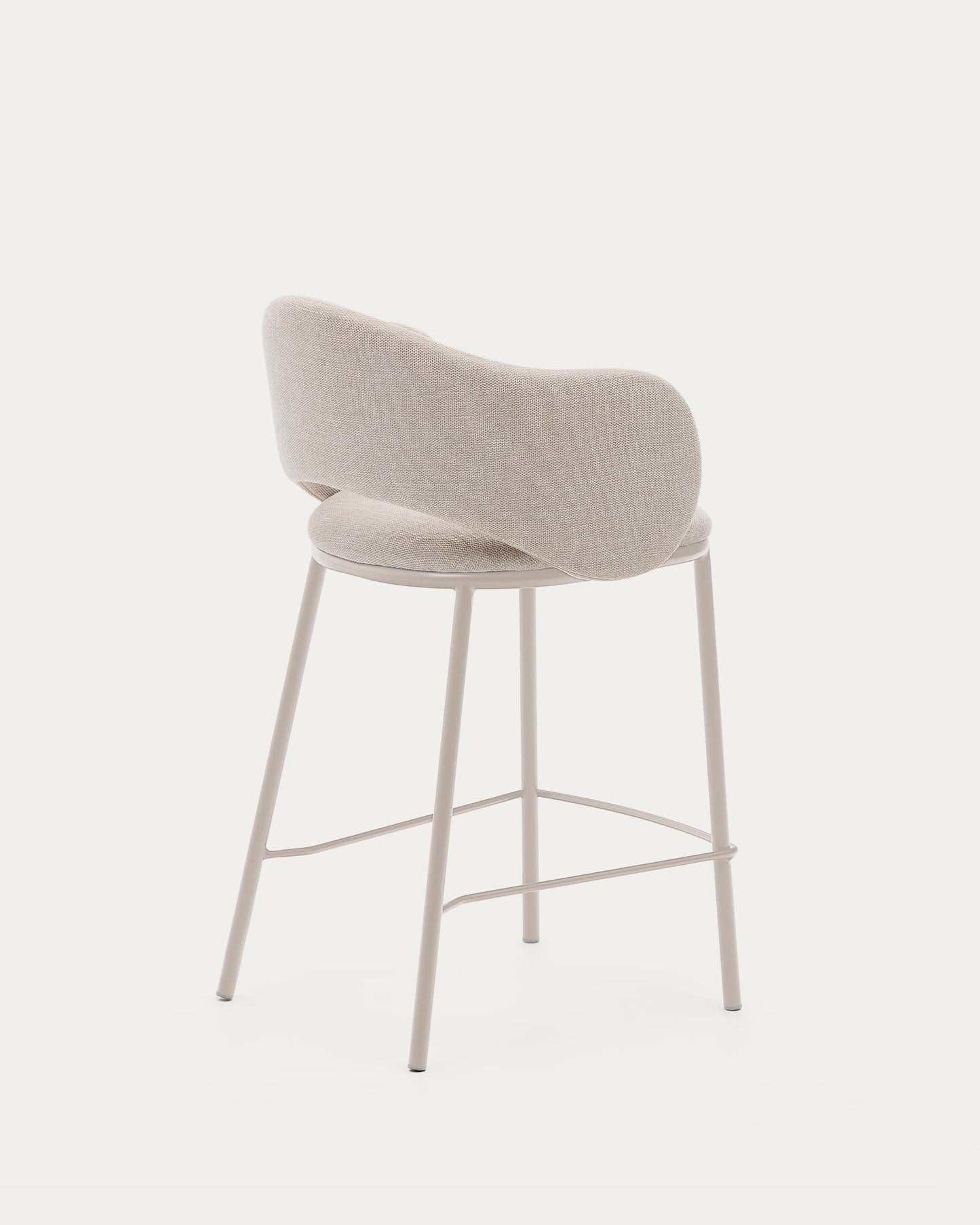 Sgabello Maina di ciniglia beige e gambe in acciaio con finitura beige 65 cm