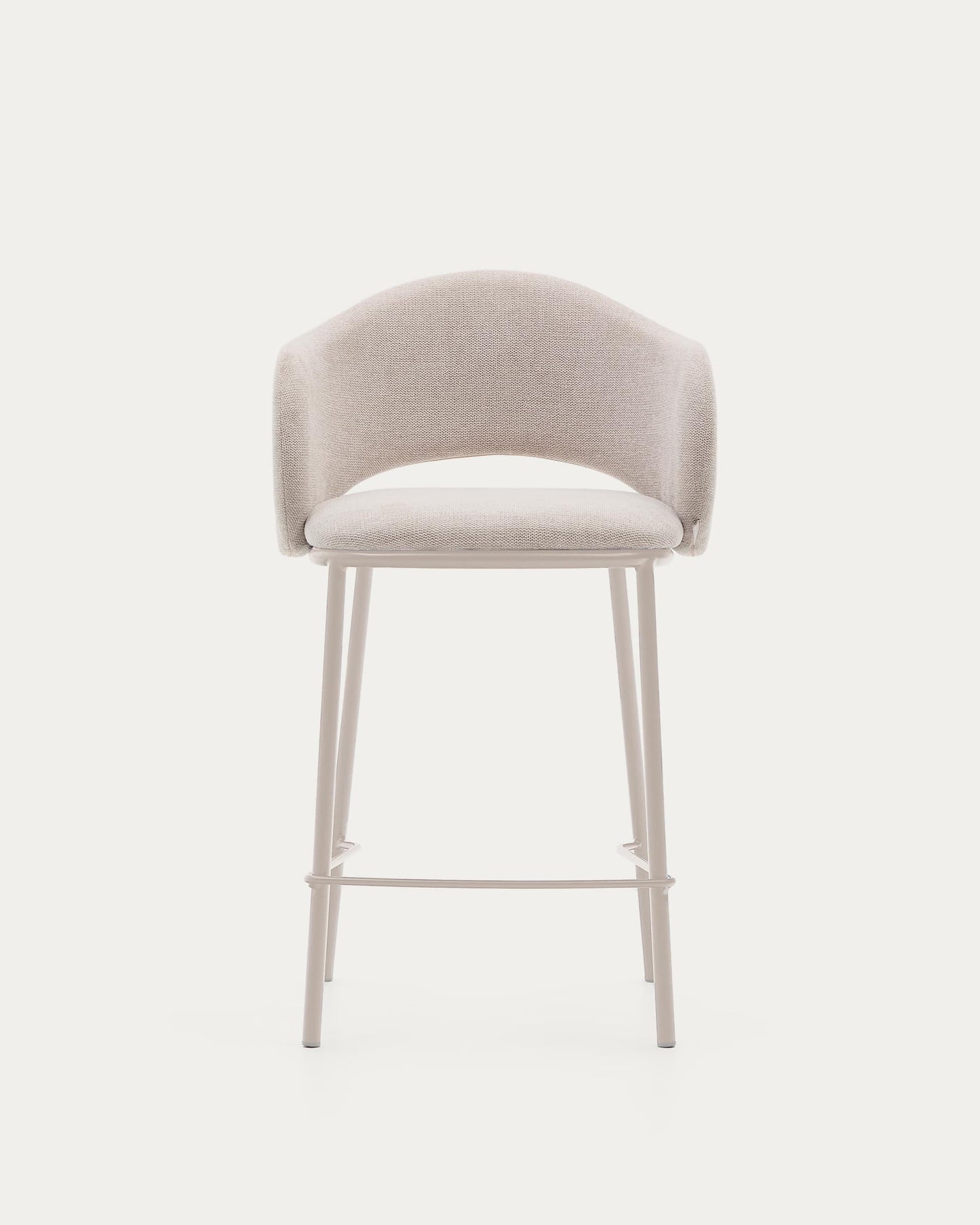 Sgabello Maina di ciniglia beige e gambe in acciaio con finitura beige 65 cm