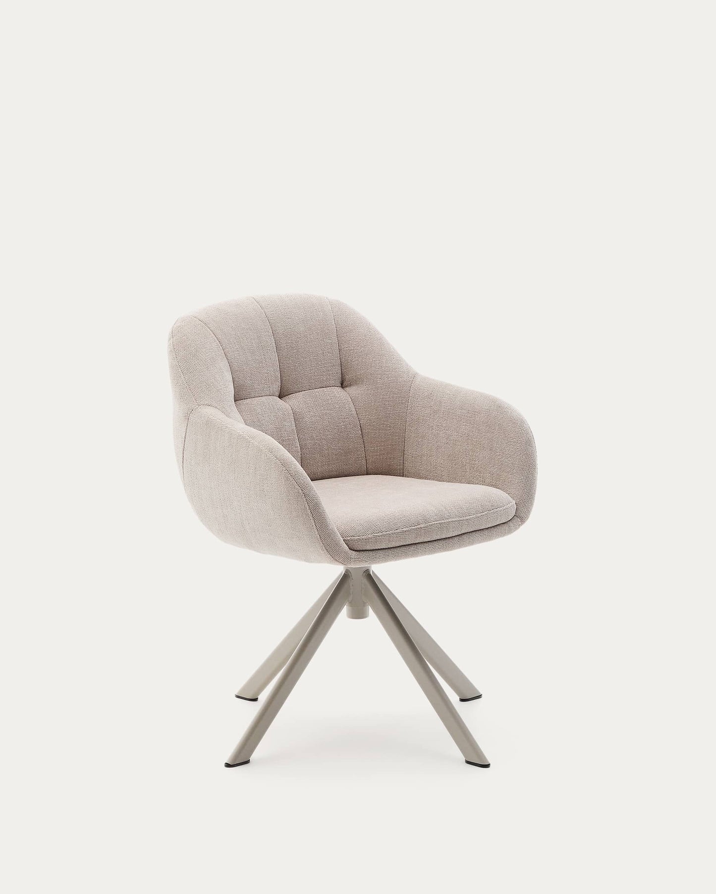 Sedia girevole Dorina di ciniglia beige e gambe in acciaio con finitura beige