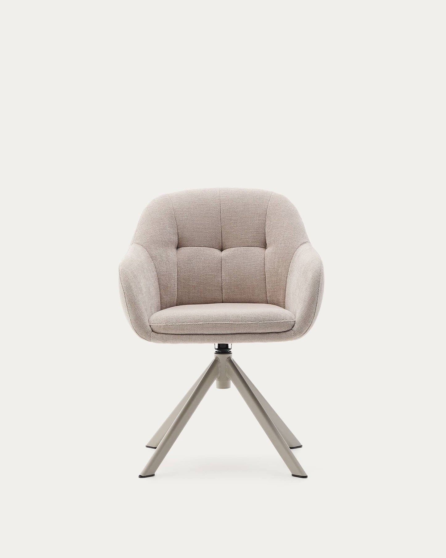 Sedia girevole Dorina di ciniglia beige e gambe in acciaio con finitura beige