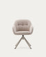 Sedia girevole Dorina di ciniglia beige e gambe in acciaio con finitura beige