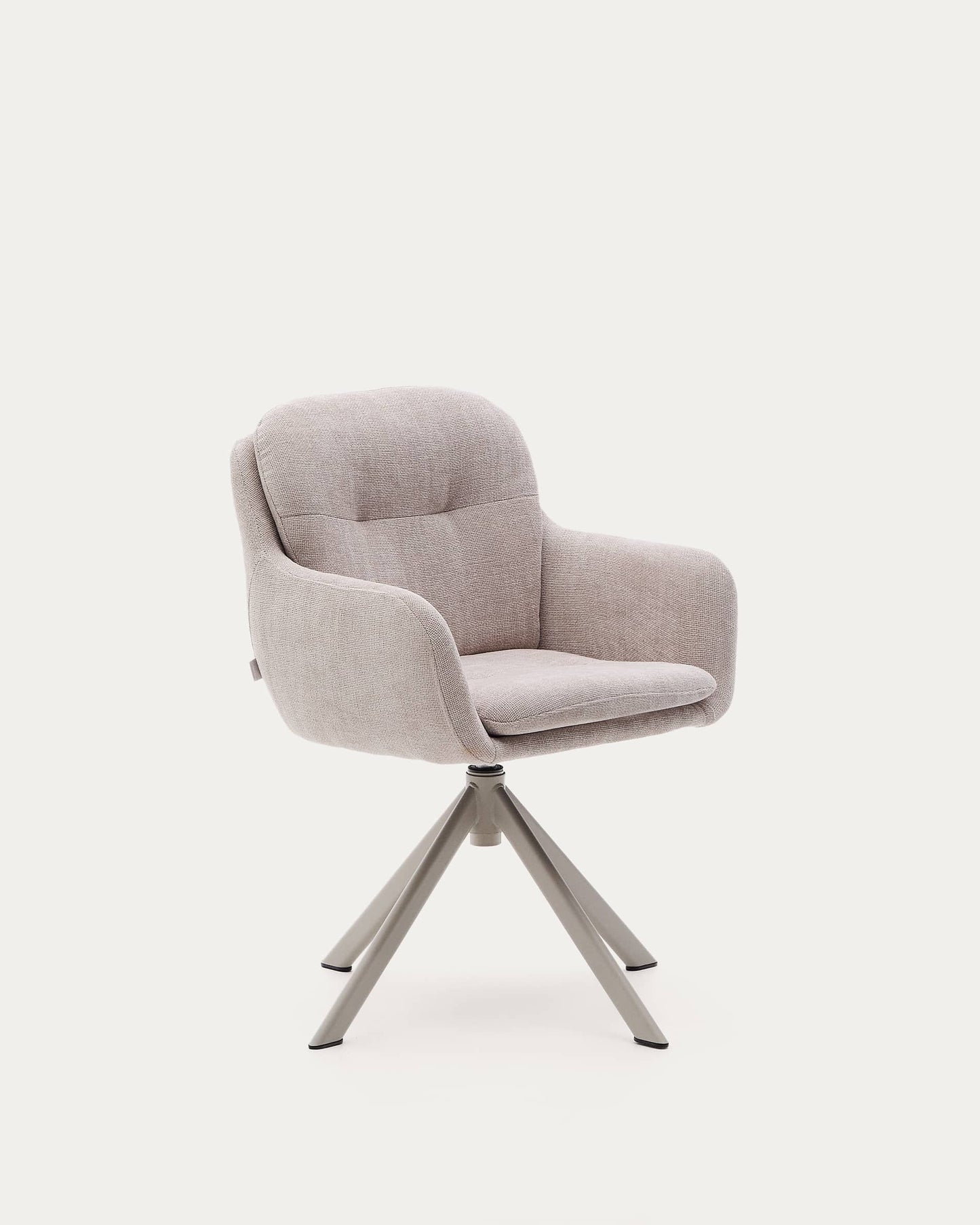 Sedia girevole Lexa di ciniglia beige e gambe in acciaio con finitura beige