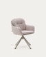 Sedia girevole Lexa di ciniglia beige e gambe in acciaio con finitura beige