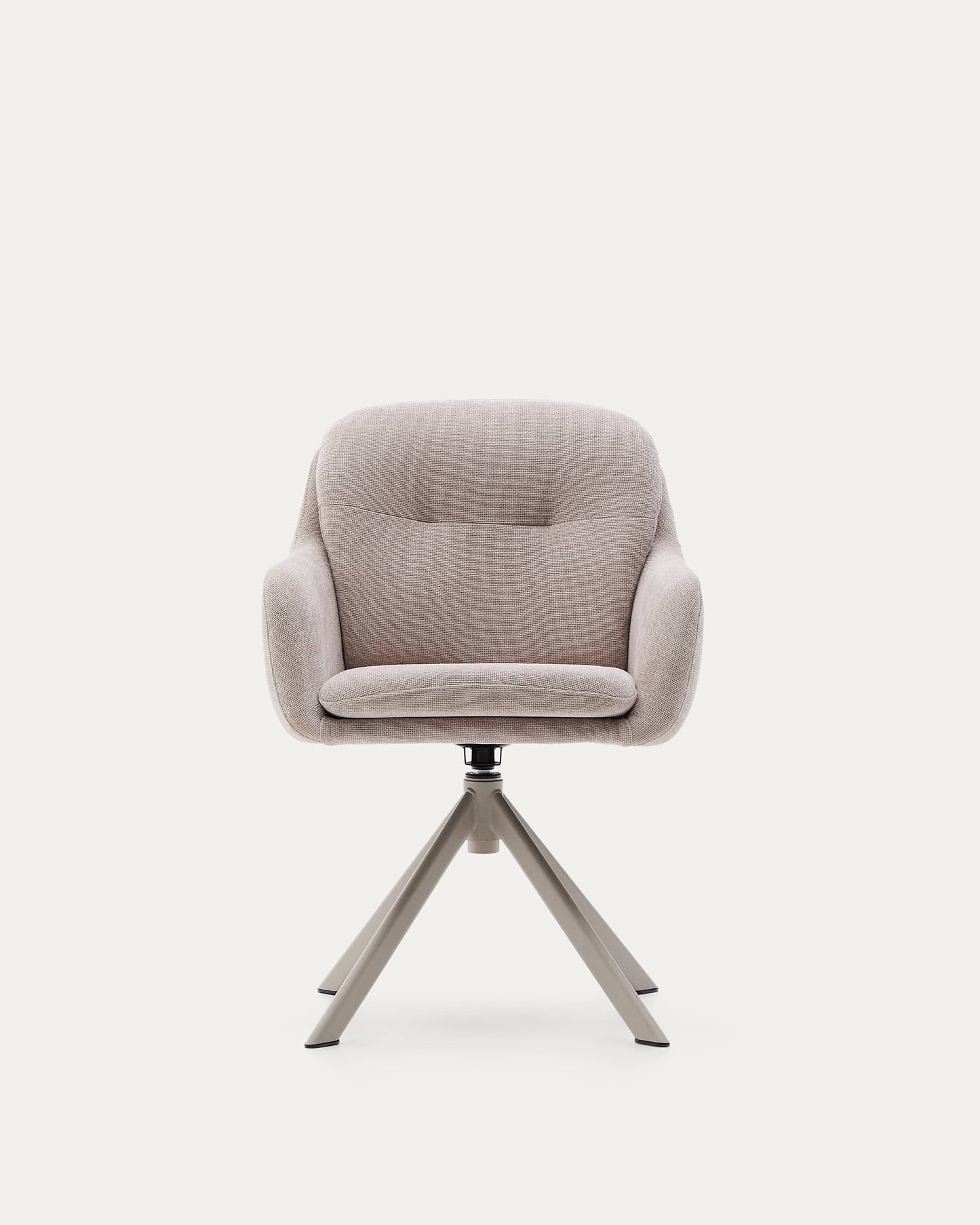 Sedia girevole Lexa di ciniglia beige e gambe in acciaio con finitura beige