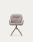 Sedia girevole Lexa di ciniglia beige e gambe in acciaio con finitura beige