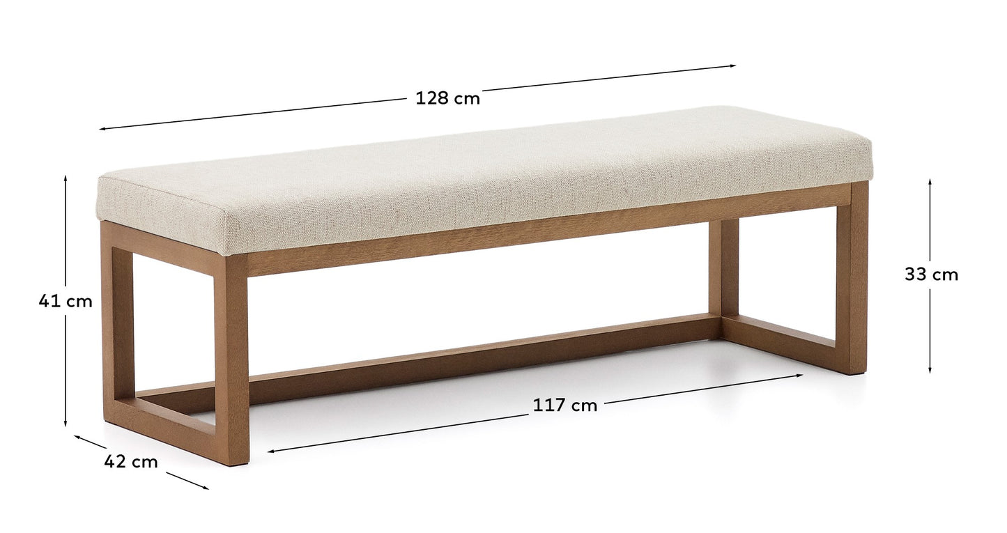 Panca Loya in ciniglia beige e legno di faggio con finitura color noce 128 cm