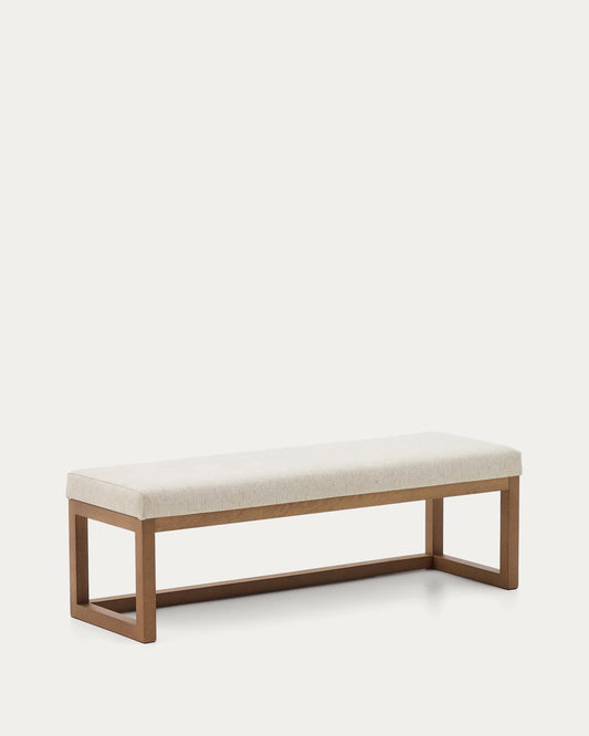 Panca Loya in ciniglia beige e legno di faggio con finitura color noce 128 cm