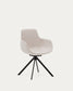 Sedia girevole con ritorno automatico Tissiana di ciniglia beige e alluminio nero opaco