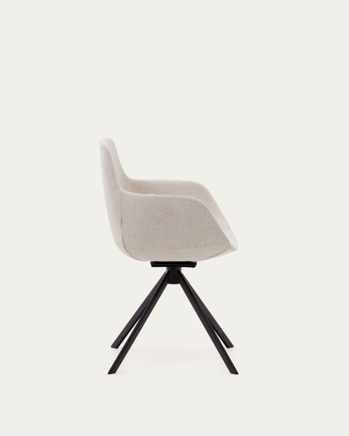 Sedia girevole con ritorno automatico Tissiana di ciniglia beige e alluminio nero opaco