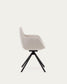 Sedia girevole con ritorno automatico Tissiana di ciniglia beige e alluminio nero opaco