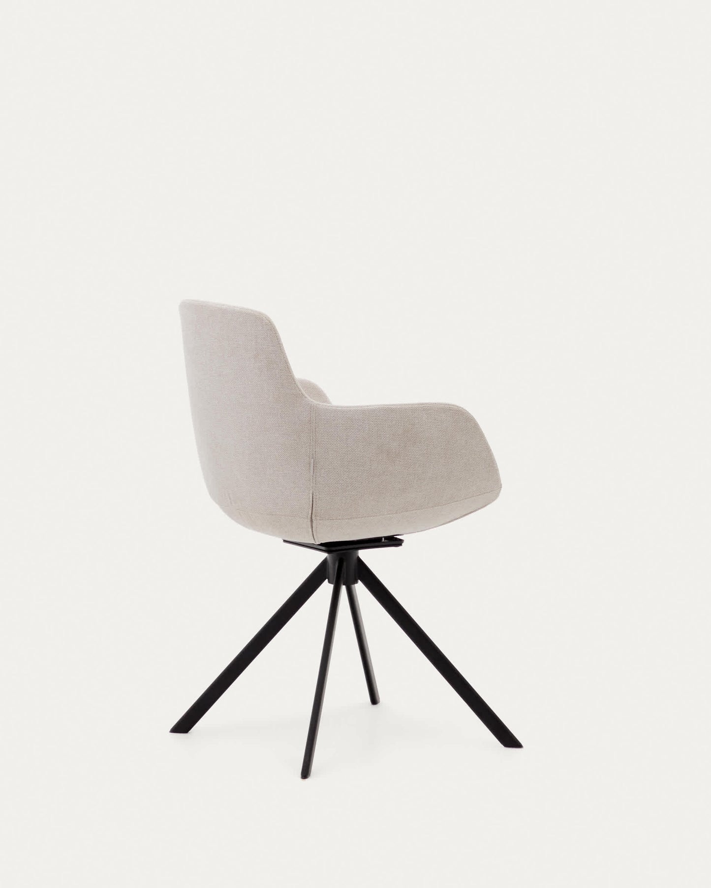 Sedia girevole con ritorno automatico Tissiana di ciniglia beige e alluminio nero opaco