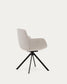 Sedia girevole con ritorno automatico Tissiana di ciniglia beige e alluminio nero opaco